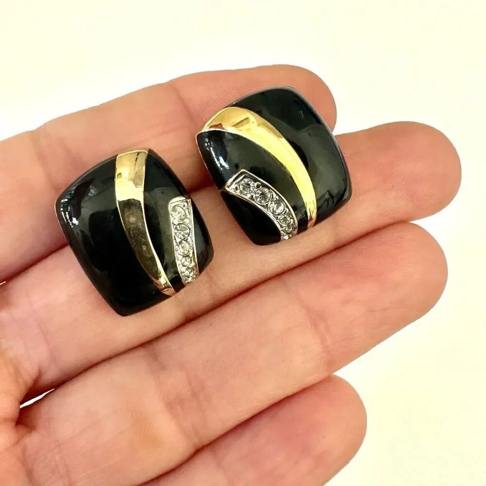 Black gold Rhinestone  post earrings
